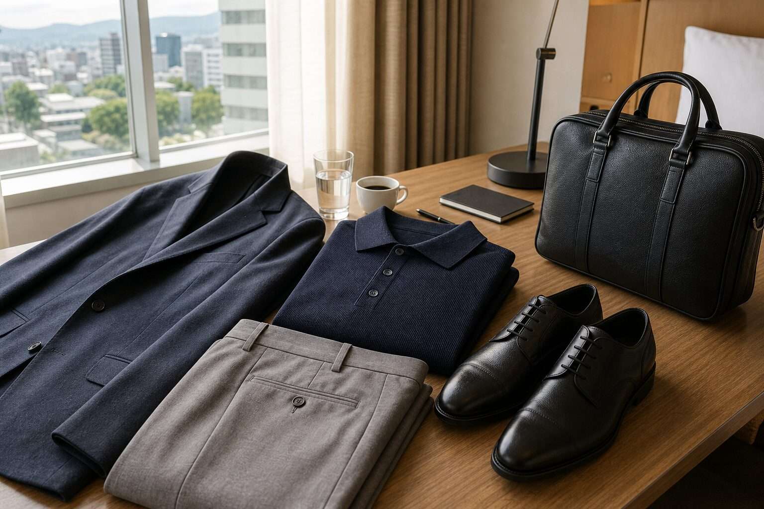 札幌出張前にニットポロと薄手ジャケットを準備したビジネス服